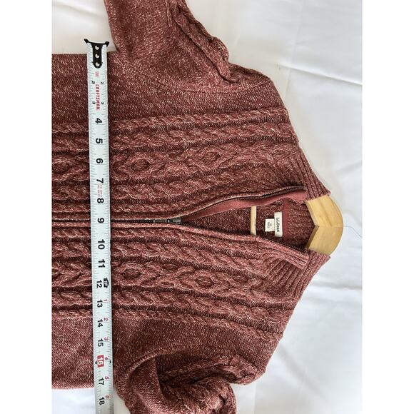 LL Bean Womens Double L Cable Sweater Zip Cardigan Cotton Mix Cable Red Rust Med - Picture 7 of 10